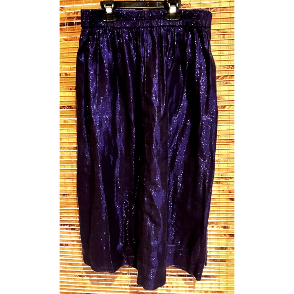 J.Crew Blue Shiny‎ Women's Midi Skirt Size 0 Teen Lined Iridescent Elastic Waist